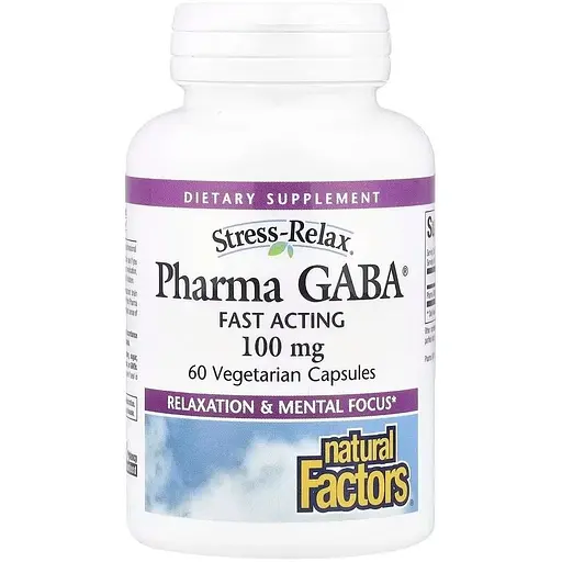 Гамма-аміномасляна кислота Natural Factors Stress-Relax Pharma GABA 100 mg, 60 вегакапсул для спокою