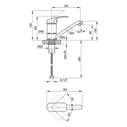 Смеситель для кухни Lidz (CRM) Mars 81 003 01 Хром - фото 2