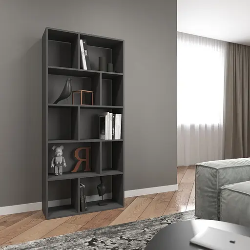 Книжная полка стеллаж Vays D-1 Антрацит на 10 ячеек ЛДСП 80x30x178 см для дома гостиной офиса