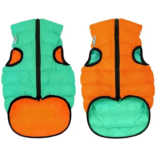 Курточка для собак AiryVest Lumi двостороння, світиться в темряві, розмір M45, салатово-помаранчева [CD]