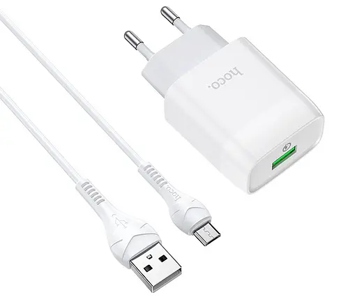 Зарядний комплект - Адаптер мережевий HOCO C72Q 3 ампери 18W швидкий Micro USB Glorious charger set білий - фото 1