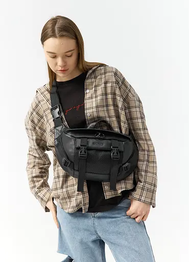 Большая женская поясная сумка бананка Sambag DynamicDart черная 38×21×7 см (80411101) - фото 1