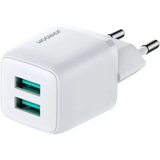 Адаптер блок живлення мережевий JOYROOM Mini dual port smart fast charge L-2A121 2 порти блок живлення білий - фото 1