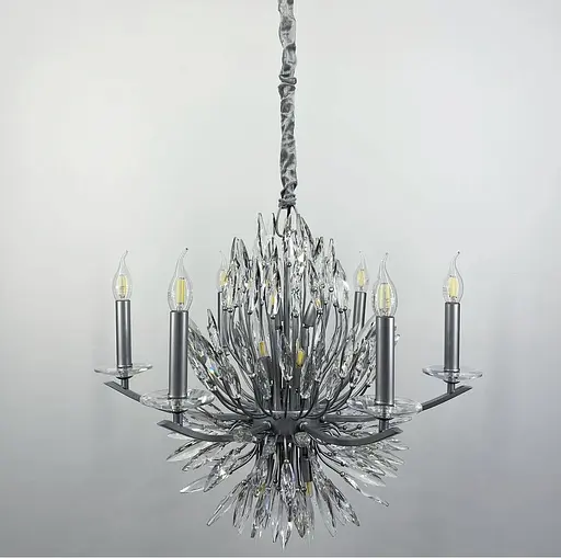 Кришталева срібна люстра репліка Lily Buds на 6 ріжків-підсвічників Line.F MD 8058-6 Satin - фото 4