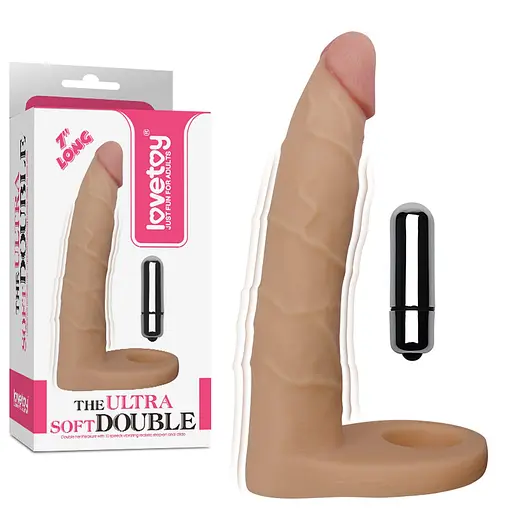 Насадка на пенис для двойного проникновения с вибрацией Lovetoy The Ultra Soft Double 17.8 см телесный - фото 2