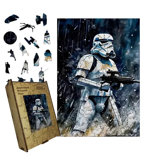 Деревянный фигурный пазл Штурмовик, А5, Картонная коробка 35 элементов