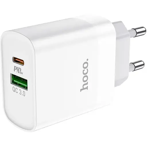 Блок адаптер сетевой Hoco Rapido C80A 2 выхода USB + Type-C 20 W белый - фото 1