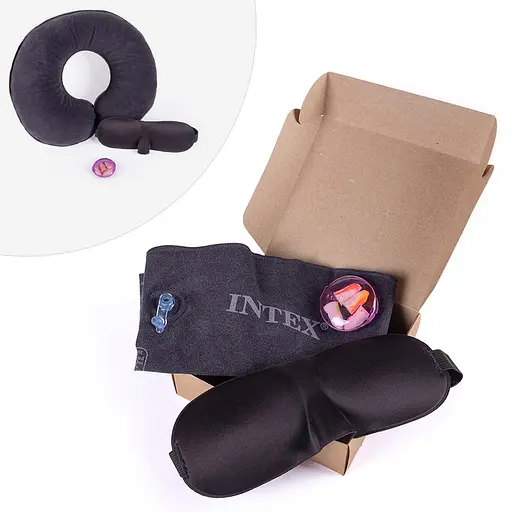 Подарунковий дорожній набір для сну — беруші Moldex Spark Plugs, 3D маска для сну, надувна подушка Intex (1035-02)