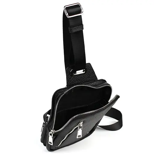 Мужская кожаная сумка-слинг в чёрном цвете GRANDE PELLE 20х14х3.5 см sum0028221 - фото 5