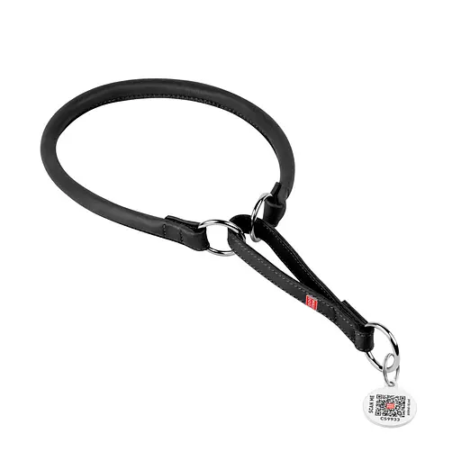 Ошейник-удавка для собак кожаная Waudog Soft с QR-паспортом круглая Д 13 мм Д 61-70 см черная