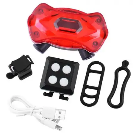 Велосипедная задняя фара (габарит) KXK-03 Stop (red+blue) повороты + лазер + пульт + microUSB - фото 3