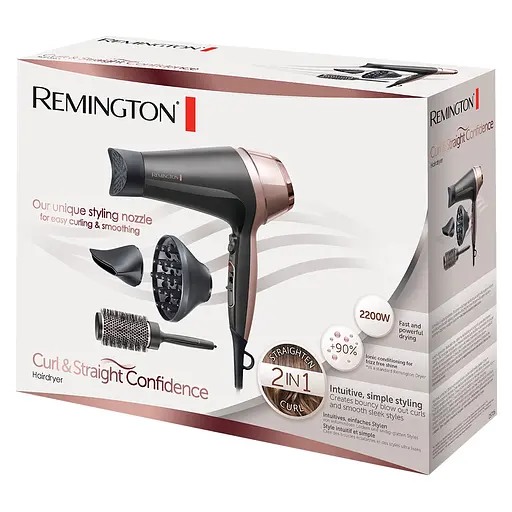 Фен Remington Curl&Straight Confidence, 2200Вт, 3 режима, диффузор, расческа, ионизация, холодный обдув, черно-бежевый - фото 2