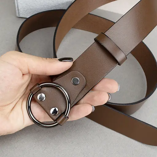 Ремінь жіночий шкіряний коричневий HC-3471 (130 см) під піджак та пальто - фото 6