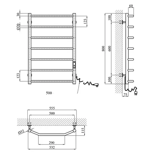 Полотенцесушитель электрический Kroner KRP KRP Diva ER800x500-7 (CV036325) - фото 6