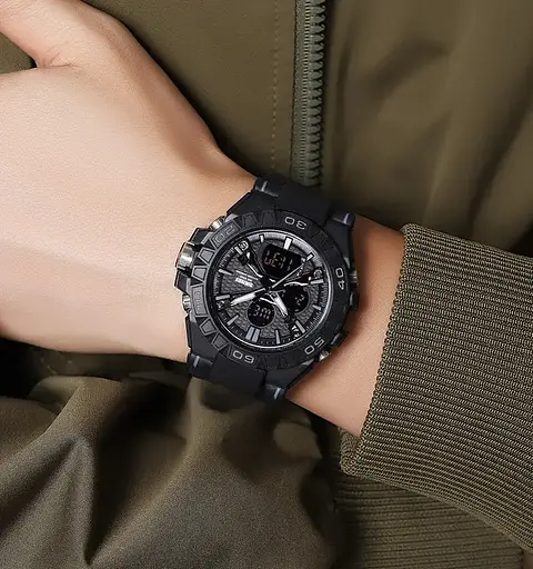 Часы мужские наручные спортивные Skmei 2221 с двойным дисплеем и подсветкой (Черный) - фото 6