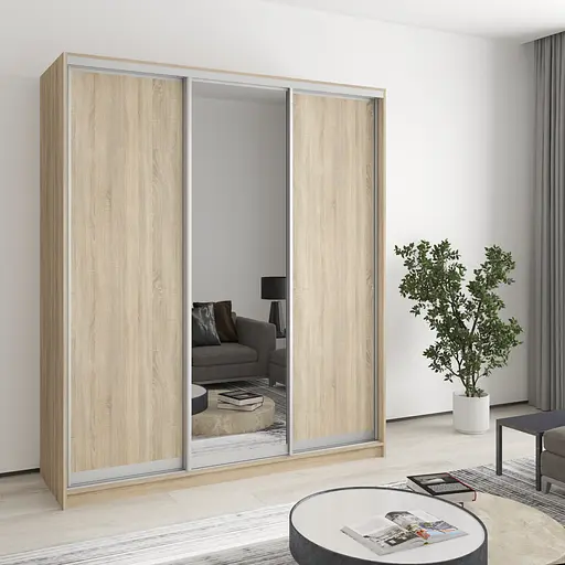 Шкаф-купе трехдверный MebelStar Стандарт AL 2ДСП/Зеркало 180x45x240 см Дуб сонома (MBS-1537)