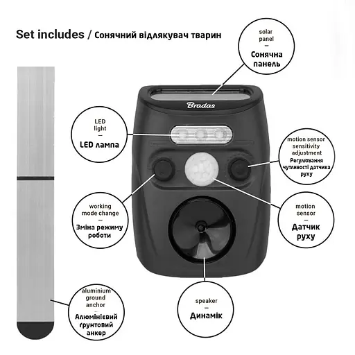 Відлякувач тварин на сонячній батареї Bradas 5 функцій CTRL-AN101S - фото 2
