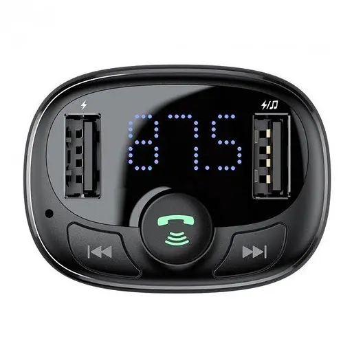 FM-модулятор трансмітер Baseus T-Typed + bluetooth (2USB) CCTM-01 Black - фото 6