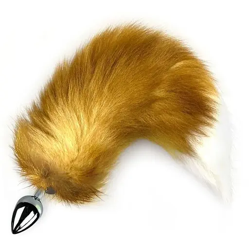 Металева анальна пробка з хвостом із натурального хутра Art of Sex size M Red fox - фото 3