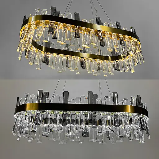 Підвісна овальна люстра із кришталем у латунному корпусі 100х30 см | Арт. MJ 210 L-1000 AB | Line F - фото 5