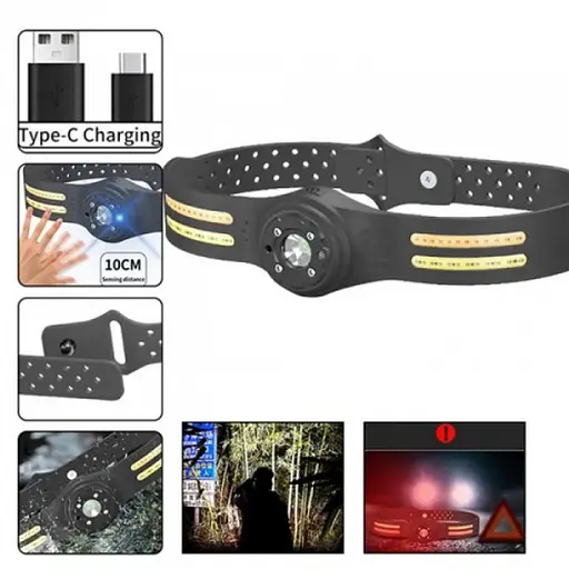 Фонарь налобный аккумуляторный Bailong T134-XPE-4COB водонепроницаемый корпус с датчиком движения 6 режимов Черный - фото 6