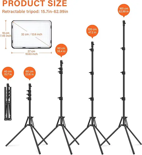 Комплект із 2 світлодіодних відеоосвітлень для відеозйомки з 62,99-дюймовою підставкою для штатива, Unicucp 2500-8500K Dimmable - фото 2