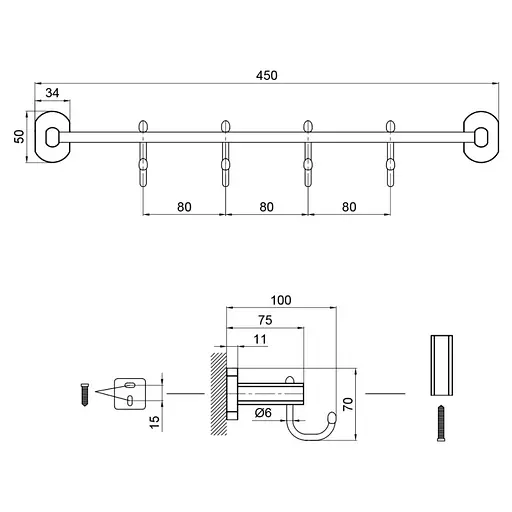 Держатель полотенец 4 крючка Qtap Liberty BLM 1154-4 - фото 3