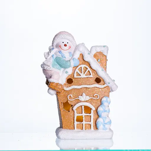 Новорічна декоративна фігурка з підсвічуванням Будиночок зі сніговиком Yiwu CR-6-5 з порцеляни 14 × 9 × 20 см  - фото 2