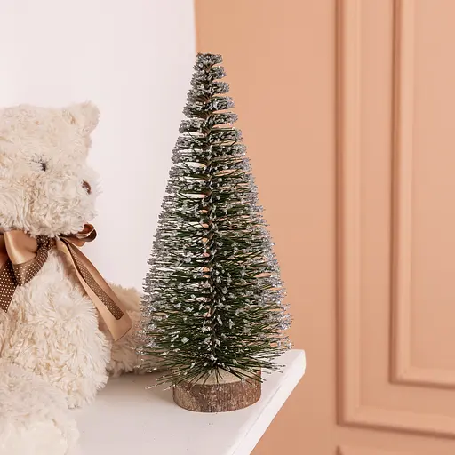 Новорічна декоративна настільна ялинка засніжена Стріла 25 см на дерев'яній підставці Lugi SOK-М-12-1 - фото 2