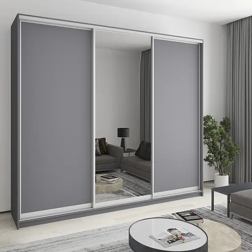 Шафа-купе тридверна MebelStar Уні AL 2ДСП/Дзеркало 270x60x240 см Антрацит (MBS-1945)