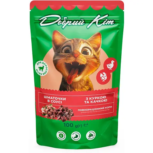 Вологий корм Добрий Кіт з куркою та качкою 100 г