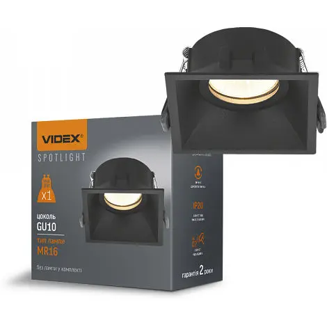 Світильник Videx під лампу GU10 врізний Квадрат Чорний VL-SPF09S-B - фото 1