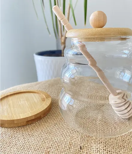 Медовница с бамбуковой крышкой на подставке 500 мл Прозрачный - фото 2