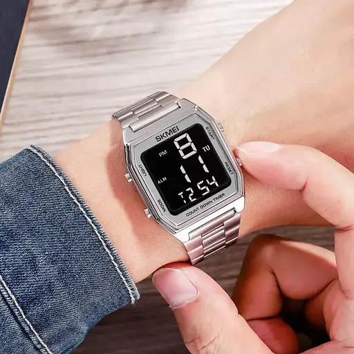 Мужские наручные часы Skmei 1735 (Серебристый с черным циферблатом) - фото 7