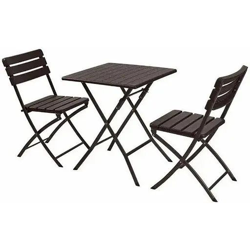 Садовий набір Spring Fun WOODEN стіл 61.5 см + 2 стільці для тераси з ПНД та сталі - фото 1