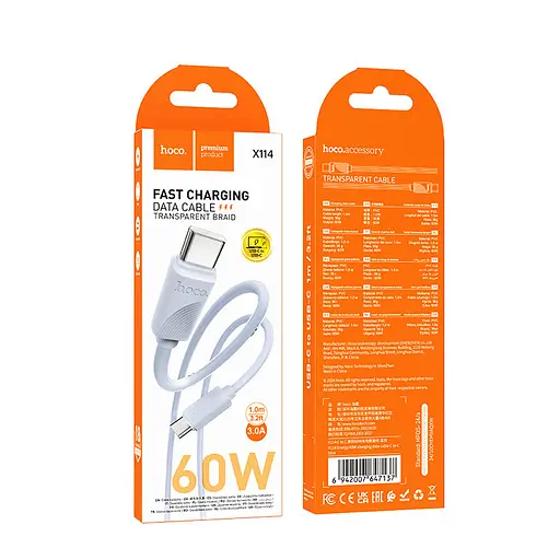 Дата кабель Hoco X114 Energy Type-C to Type-C 60W (1m) Blue - фото 4