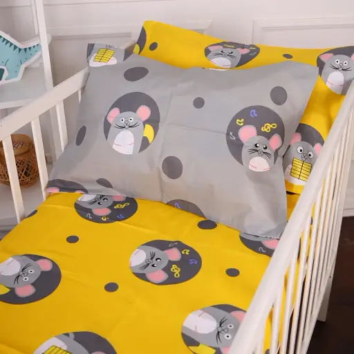 Комплект постельного белья MirSon Бязь 20-0029 Funny mice 220х240 серо-желтый (2200010267150) - фото 2