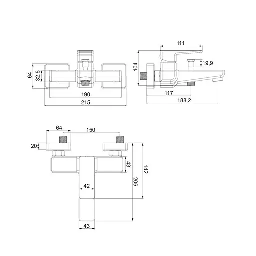 Смеситель для ванны Omnires Parma grafit PM7430GR Графит - фото 2