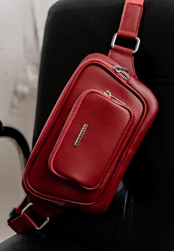 Шкіряна поясна сумка-бананка Трапеція червона - фото 10