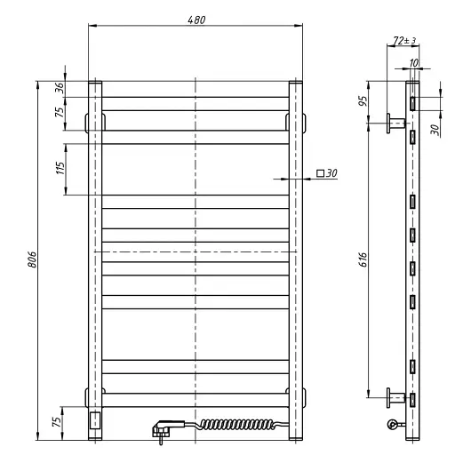 Рушникосушка електрична SANTAN драбина Авангард 480х800 нерж  Sensor правобічна - фото 6