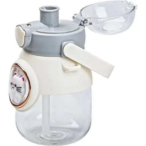 Пляшка для води Happy Life дитяча 820 мл з ручкою та ремінцем сірий HPGM2217G - фото 3