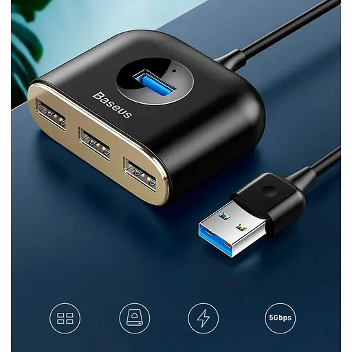 USB-хаб Baseus Square Round Box 4-Port USB-A Black 1 м (CAHUB-AY01) [77938] - фото 9