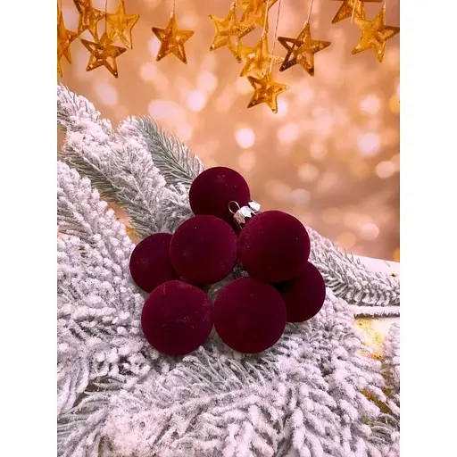 Набір ялинкових куль Оксамит 8 шт Бордовий - фото 1
