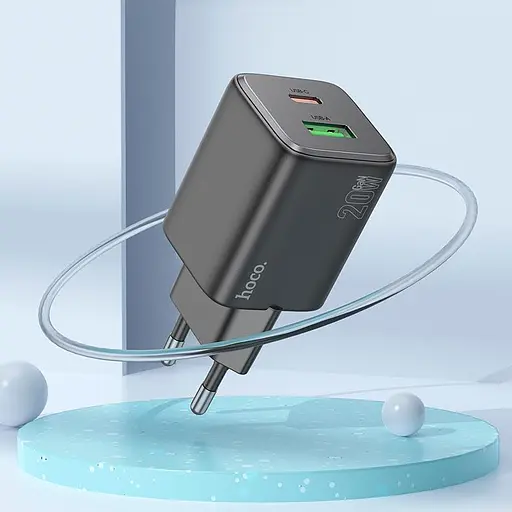 Адаптер сетевой Hoco Almighty charger N41 1USB/1Type-C, 20W/3A, PD/QC| - фото 2
