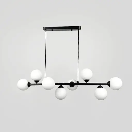 Видовжена чорна люстра на 8 білих плафонів 100х30 см | Line F | Арт. 1548/8L BK - фото 4