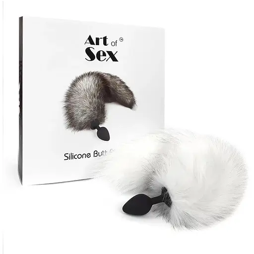 Силіконова анальна пробка з хвостом із натурального хутра Art of Sex size M White fox - фото 5