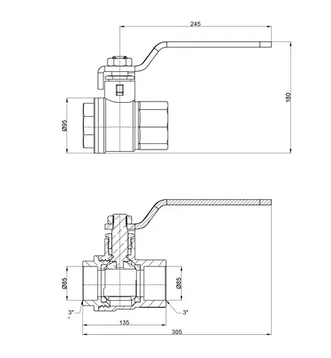 Кран шаровой Thermo Alliance Base 3" ВВ прямой, никель, PN30, рычаг SD600W76 - фото 3