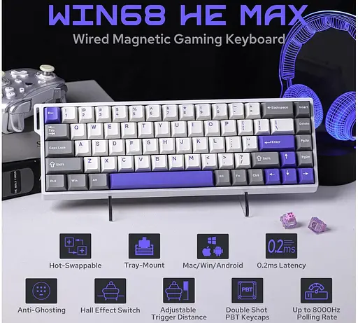 Клавиатура игровая механическая AULA WIN-68 HE Max White-Blue Magnetic switch ENG/UKR - фото 6
