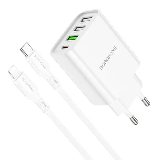 Зарядное устройство блок на 4 порта Borofone BA79A 3*USB-A + 1*USB-C белое - фото 2