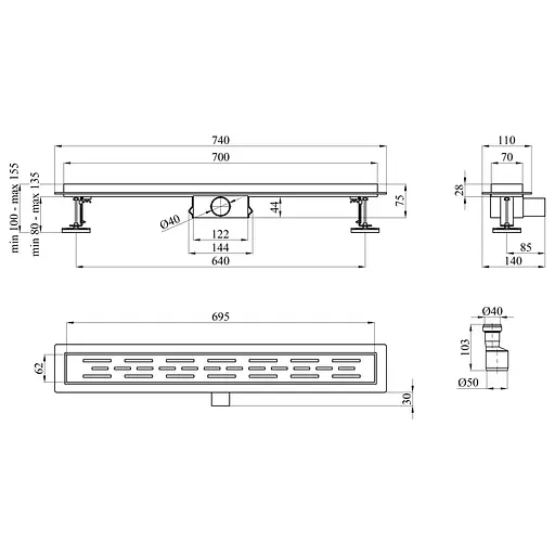 Линейный трап Kroner KRP Eifel L70 Linien с сухим затвором (CV034169) - фото 5